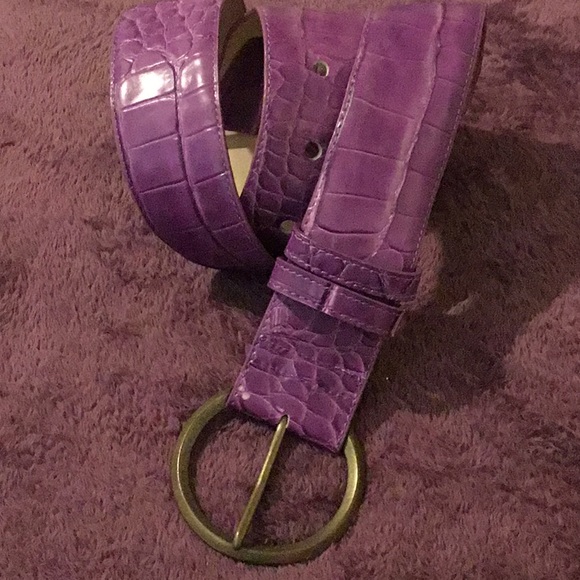 Suzanne Summers Wide Genuine Leather Purple Cured Belt, M/L-45” - Picture 11 of 16